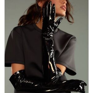 Cynthia Rowley Black Patent Leather Gloves